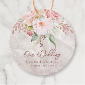 エレガントなピンクのローズ牡丹の花の大理石の結婚式 フェイバータグ (正面)