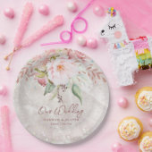 エレガントなピンクのローズ牡丹の花の大理石の結婚式 ペーパープレート (パーティー)