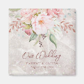 エレガントなピンクのローズ牡丹の花の大理石の結婚式 マグネット (正面)