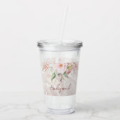 エレガントなピンクのローズ牡丹の花の大理石 アクリルタンブラー (裏面)