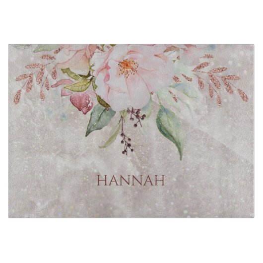 エレガントなピンクのローズ牡丹の花の大理石 カッティングボード (正面)