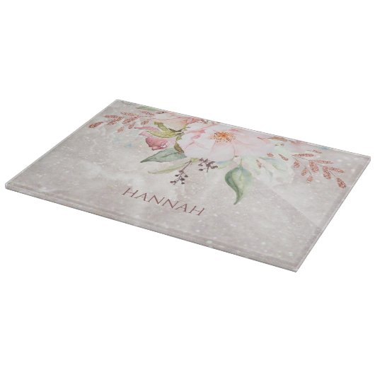 エレガントなピンクのローズ牡丹の花の大理石 カッティングボード (角)