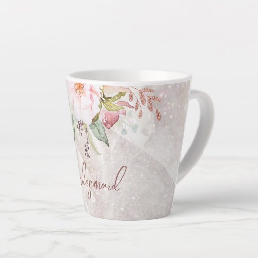 エレガントなピンクのローズ牡丹の花の大理石 カフェラテマグ (右アングル)