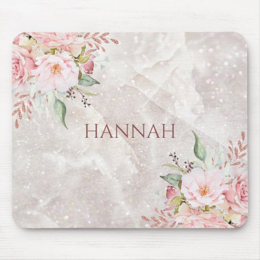エレガントなピンクのローズ牡丹の花の大理石 マウスパッド (正面)