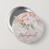 エレガントなピンクのローズ牡丹の花の大理石 缶バッジ (正面&裏面)