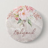 エレガントなピンクのローズ牡丹の花の大理石 缶バッジ (正面)