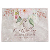 エレガントなピンクのローズ牡丹の花の結婚式の贈り物 ラージペーパーバッグ (正面)