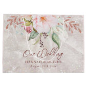 エレガントなピンクのローズ牡丹の花の結婚式の贈り物 ラージペーパーバッグ (裏面)