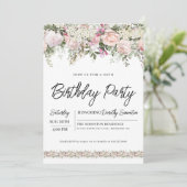 エレガントなピンクのローズ フラワーデザイン 80歳の誕生日 招待状 (スタンド正面)