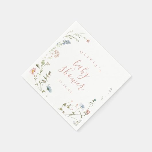 エレガントなピンクのワイルドフラワー　ラスティックボヘミアンベイビーシャワー スタンダードカクテルナプキン (角)