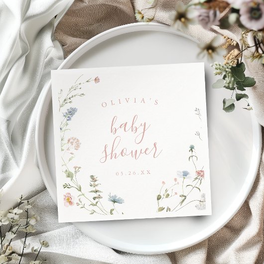 エレガントなピンクのワイルドフラワー　ラスティックボヘミアンベイビーシャワー スタンダードカクテルナプキン