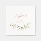 エレガントなピンクのワイルドフラワー ラスティック ボヘミアンバースデー スタンダードカクテルナプキン (正面)