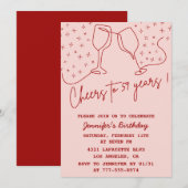 エレガントなピンクの乾杯シャンパン 59歳の誕生日 招待状 (正面/裏面)