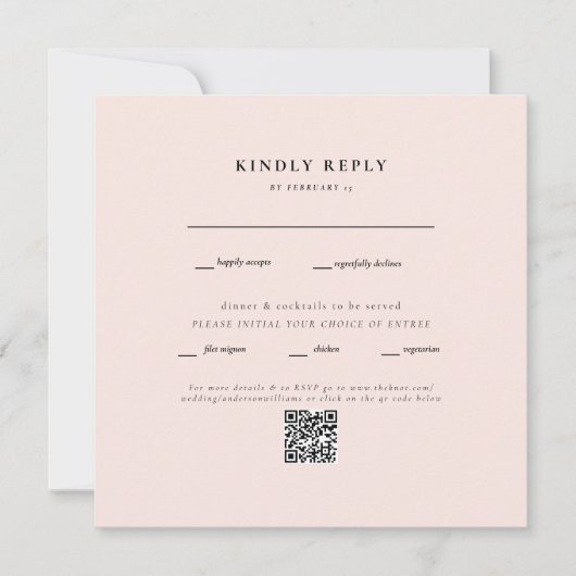 エレガントなピンクの四角い結婚式QRコードRSVP (正面)