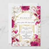 エレガントなピンクの土色の花 インドの結婚式 招待状 (正面)