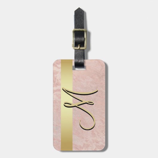 エレガントなピンクの大理石の金ゴールドのモノグラムの手紙のイニシャル ラゲッジタグ (正面縦)
