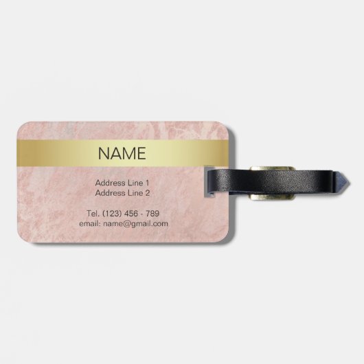 エレガントなピンクの大理石の金ゴールドのモノグラムの手紙のイニシャル ラゲッジタグ (裏面横)