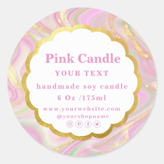 エレガントなピンクの大理石 シックゴールド グリッター ラベル (正面)
