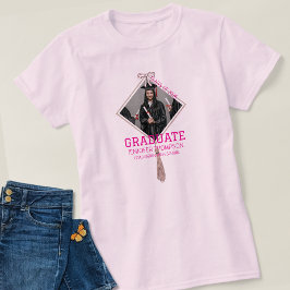 エレガントなピンクの女子卒業生写真 学校名 Tシャツ