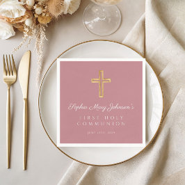 エレガントなピンクの宗教的な十字架の少女の初聖体拝領 スタンダードカクテルナプキン