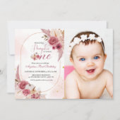エレガントなピンクの小さなパンプキンガール 1歳の誕生日招待状 招待状 (正面)