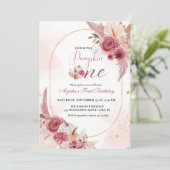 エレガントなピンクの小さなパンプキンガール 1歳の誕生日 招待状 (スタンド正面)