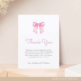 エレガントなピンクの弓のベイビーシャワーの感謝 ポストカード