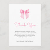 エレガントなピンクの弓のベイビーシャワーの感謝 ポストカード (正面)