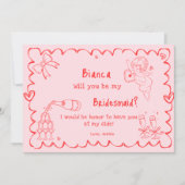 エレガントなピンクの手描きブライズメイド提案カード 招待状 (正面)
