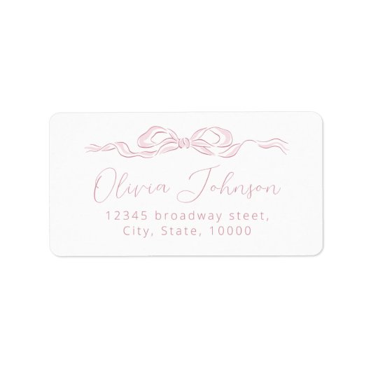 エレガントなピンクの手描きリボン返信住所ラベル ラベル (正面)