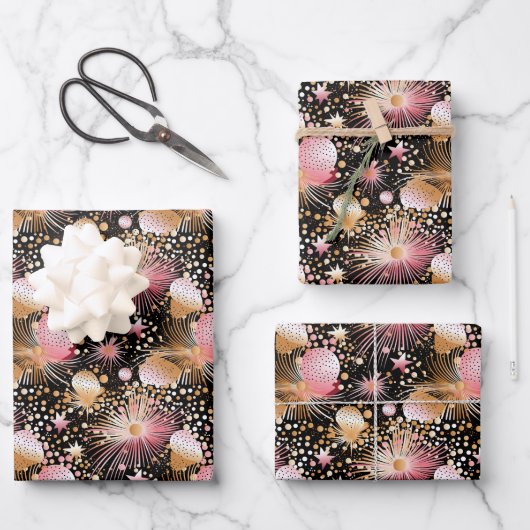 エレガントなピンクの星模様タイル ラッピングペーパーシート (正面)