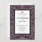 エレガントなピンクの枠 18歳の誕生日デビュー 招待状 (正面)