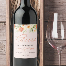 エレガントなピンクの柑橘花のブライダルシャワー ワインラベル