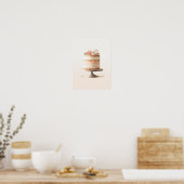 エレガントなピンクの桃の花のケーキ キッチン ベーカリー ポスター (キッチン)