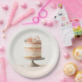 エレガントなピンクの桃の花のケーキ ブライダルシャワー ペーパープレート (パーティー)