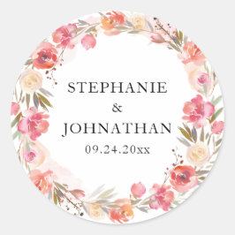 エレガントなピンクの桃の花の水彩 ラウンドシール