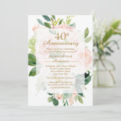 エレガントなピンクの桃の花 40周年結婚記念日 招待状 (スタンド正面)