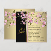 エレガントなピンクの桜のベイビーシャワー 招待状 (正面/裏面)