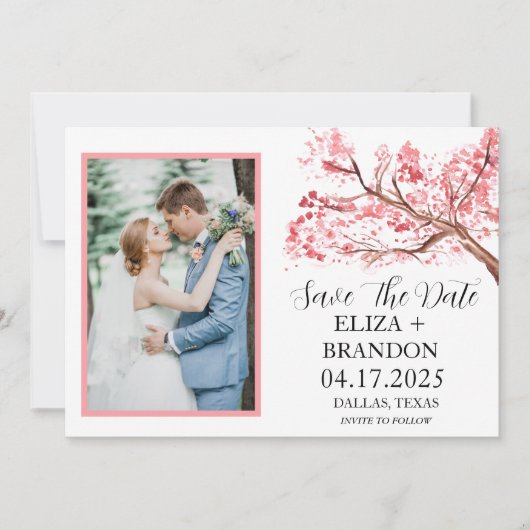 エレガントなピンクの桜の花の写真,  セーブザデート (正面)