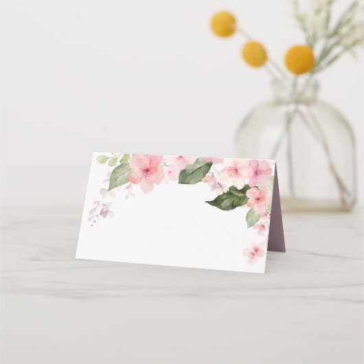 エレガントなピンクの桜の花の結婚式 プレイスカード (正面)