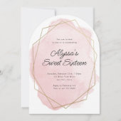 エレガントなピンクの水彩アーチ型 スイート16 誕生日 招待状 (正面)