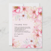 エレガントなピンクの水彩ゴールドフラワーブライダルシャワー サンキューカード (正面)
