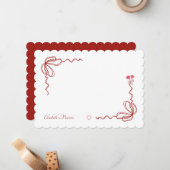 エレガントなピンクの水彩ボウ　パーソナライズド ノートカード (正面/裏面インサイチュ)