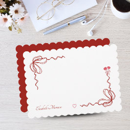 エレガントなピンクの水彩ボウ　パーソナライズド ノートカード