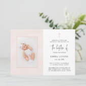 エレガントなピンクの水彩ミニマル写真 洗礼 招待状 (スタンド正面)