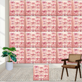 エレガントなピンクの水彩リボン柄 壁紙