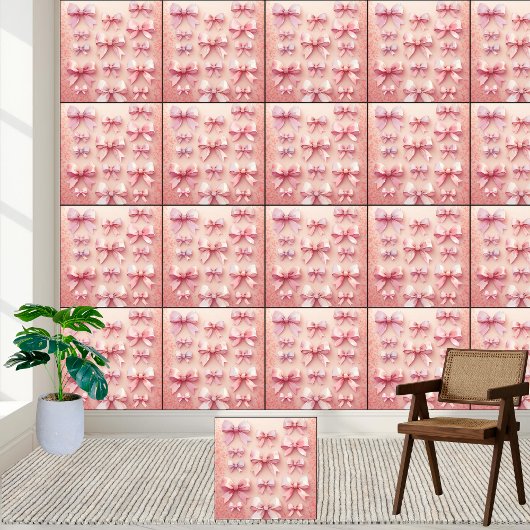 エレガントなピンクの水彩リボン柄 壁紙