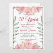 エレガントなピンクの水彩ローズの母の誕生日 招待状 (正面/裏面)