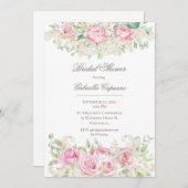 エレガントなピンクの水彩ローズ ブライダルシャワー 招待状 (正面/裏面)