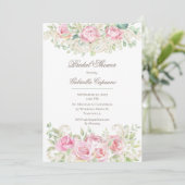 エレガントなピンクの水彩ローズ ブライダルシャワー 招待状 (スタンド正面)